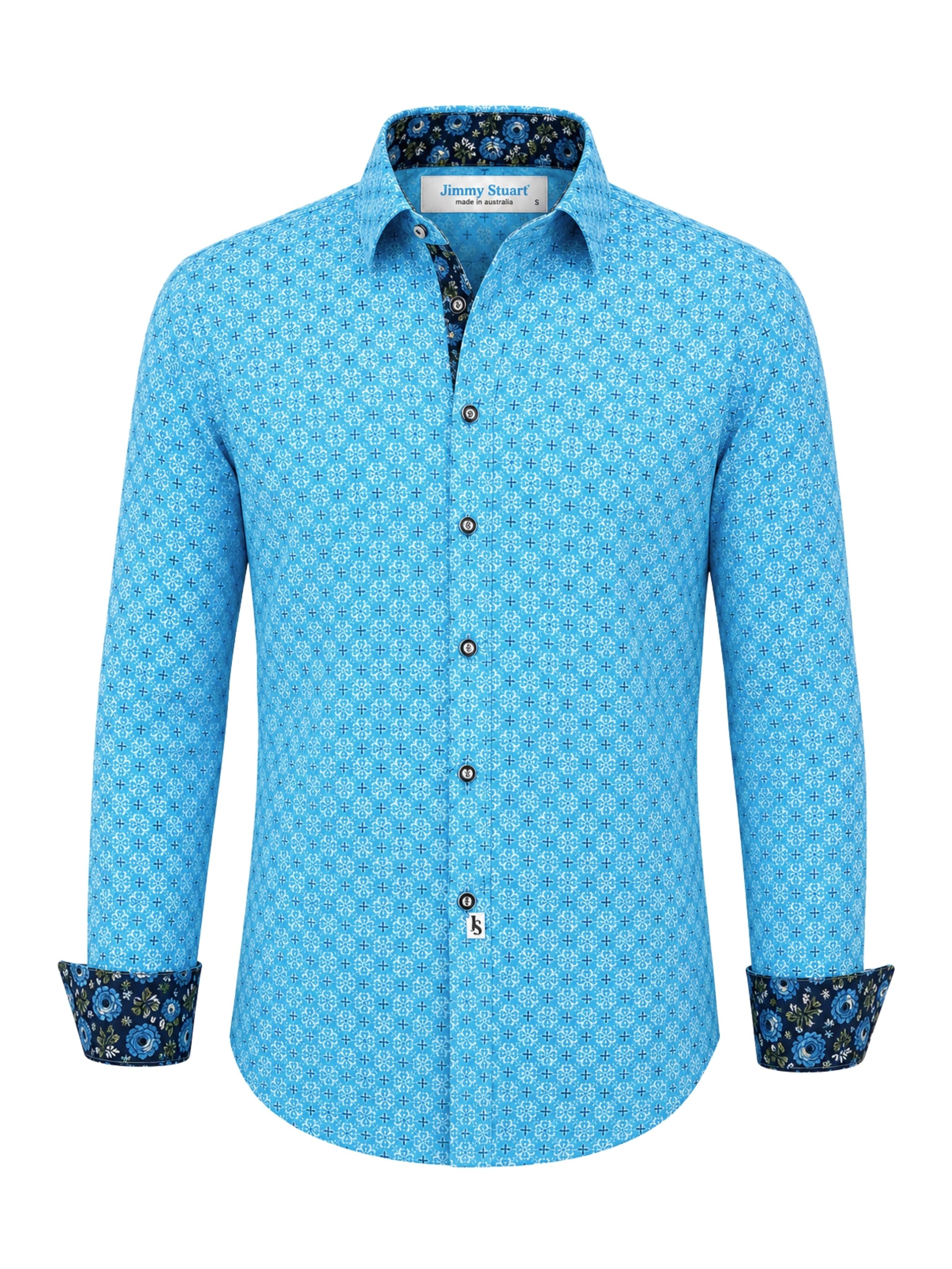 Rabat Cotton Geometric L/S Shirt - Blue