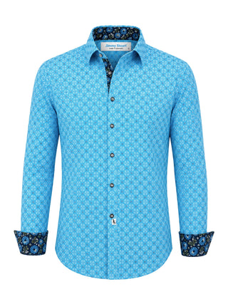 Rabat Cotton Geometric L/S Shirt - Blue