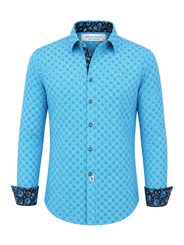 Rabat Cotton Geometric L/S Shirt - Blue