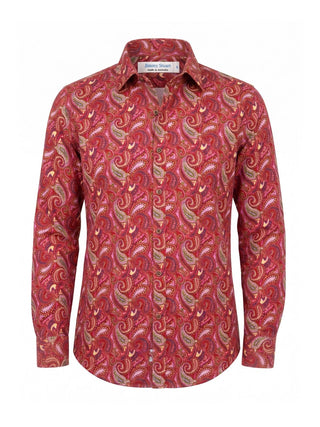 Raw Paisley Cotton L/S  Shirt - Red