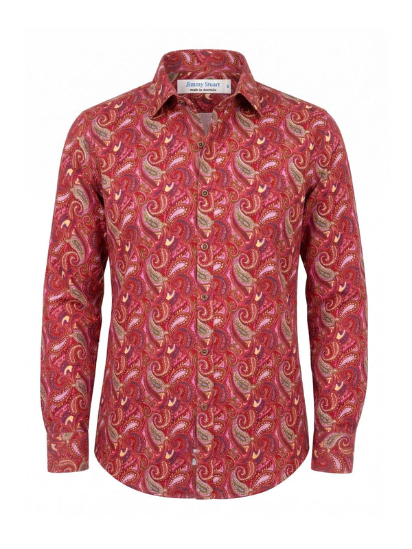 Raw Paisley Cotton L/S  Shirt - Red