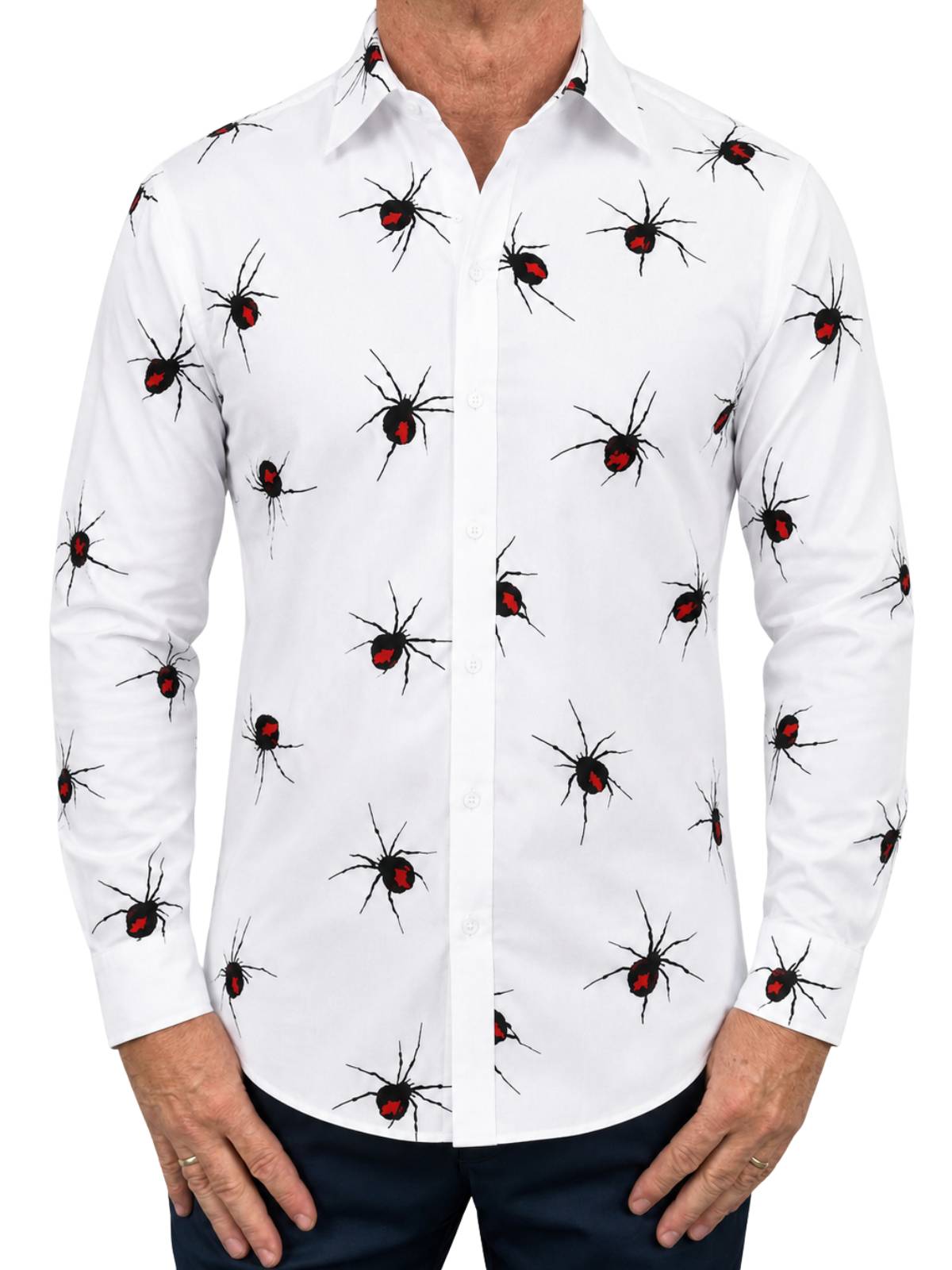Redback Embroidered Cotton L/S Shirt - White/Black