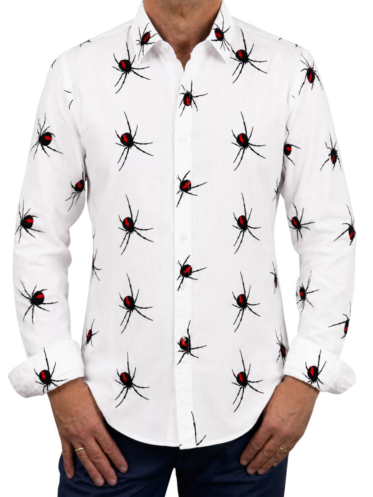 Redback Embroidered Cotton L/S Shirt - White/Black