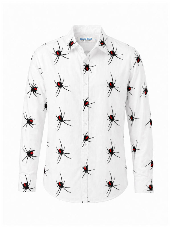 Redback Embroidered Cotton L/S Shirt - White/Black