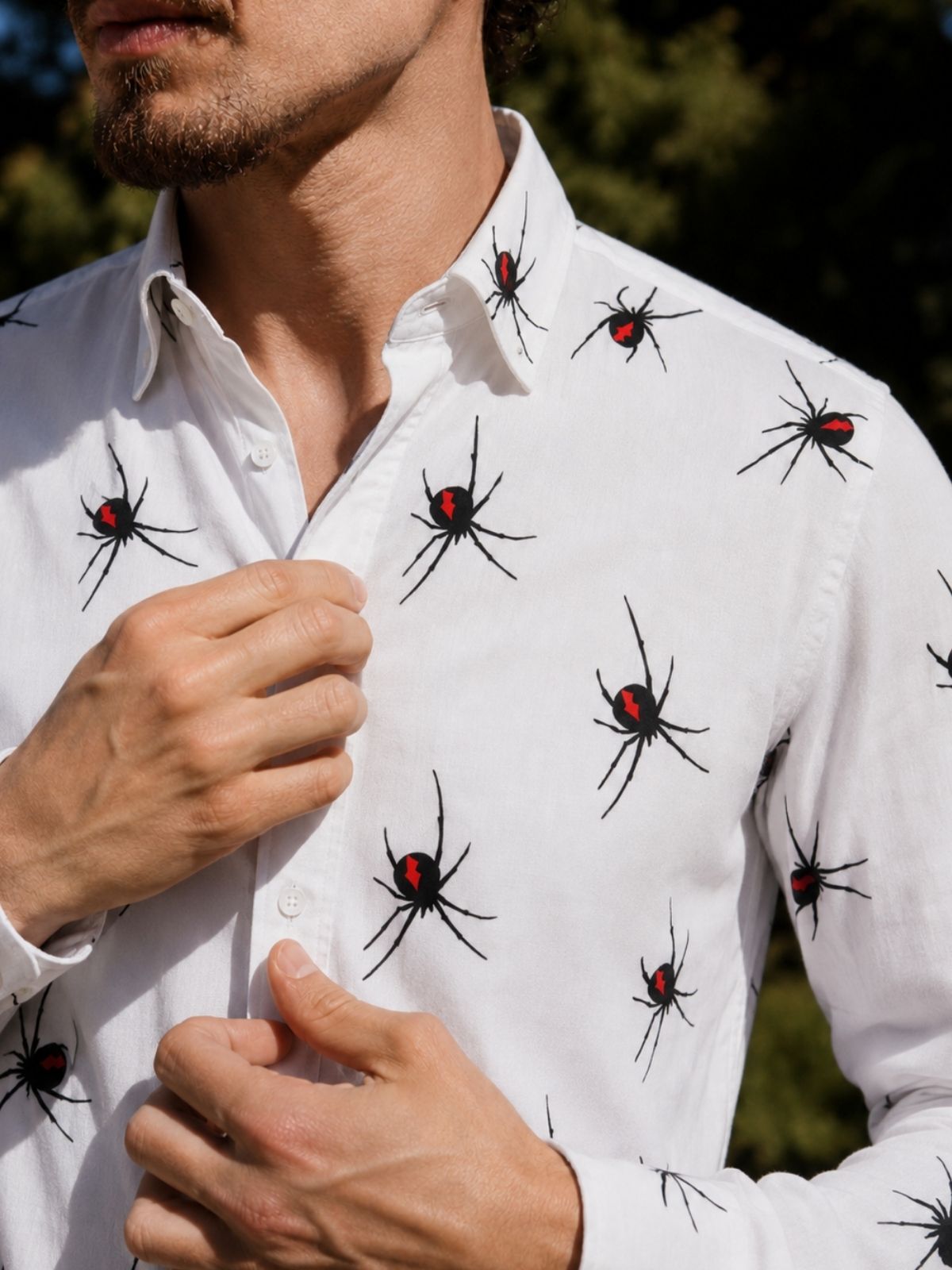 Redback Embroidered Cotton L/S Shirt - White/Black