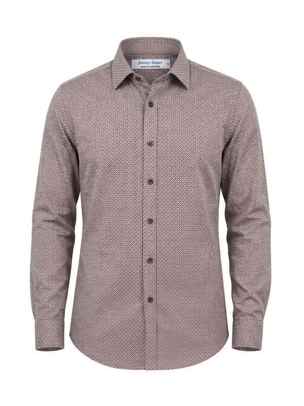 Religion Geometric Cotton Long Sleeve Shirt - Grey/White/Red