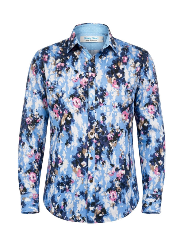 Renoir Abstract Cotton Voile L/S  Shirt - Blue