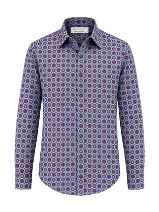 Retro Geometric Cotton L/S Shirt - Purple