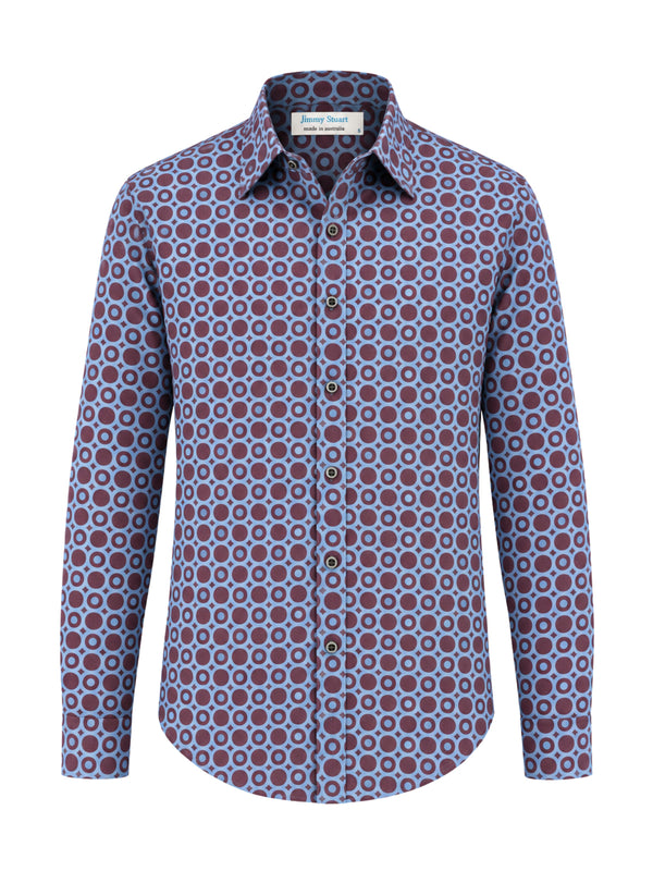Retro Geometric Cotton L/S Shirt - Purple