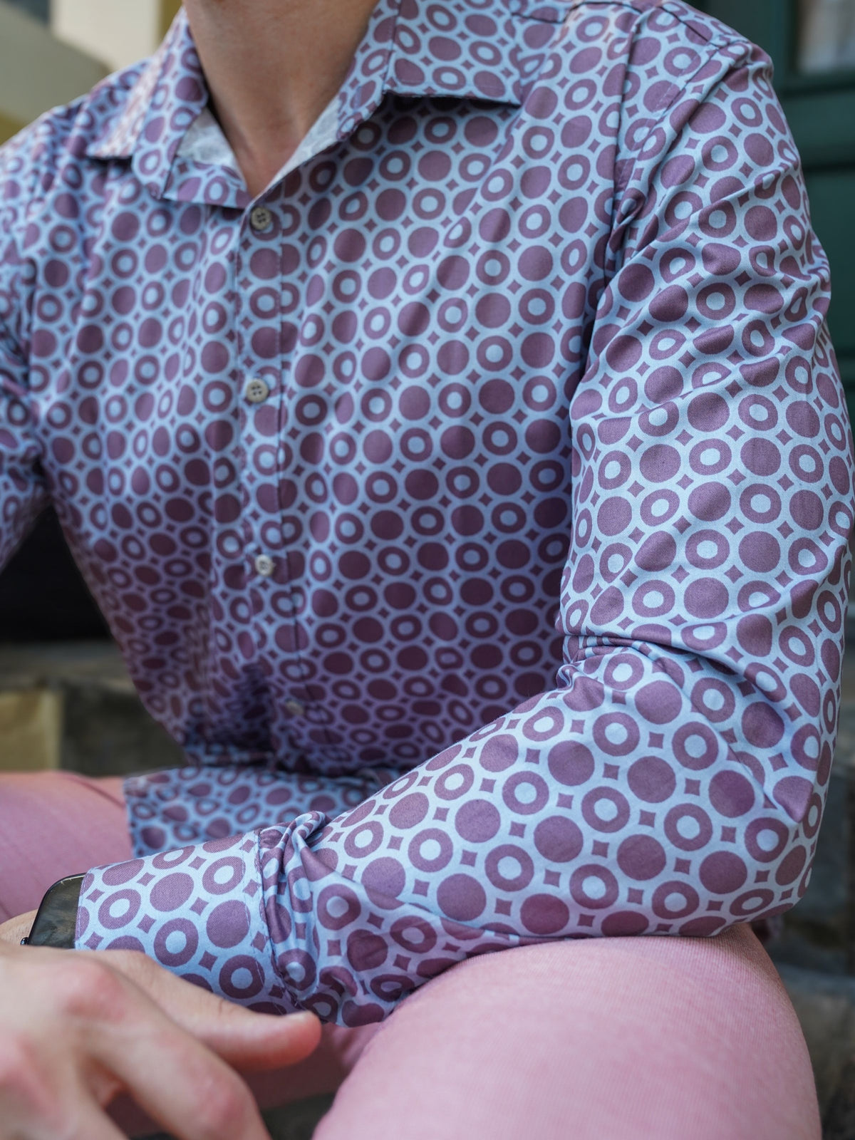 Retro Geometric Cotton L/S Shirt - Purple