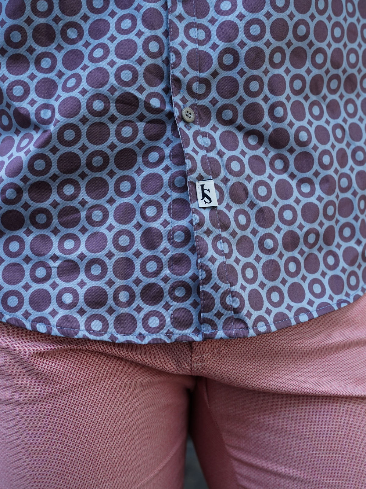 Retro Geometric Cotton L/S Shirt - Purple