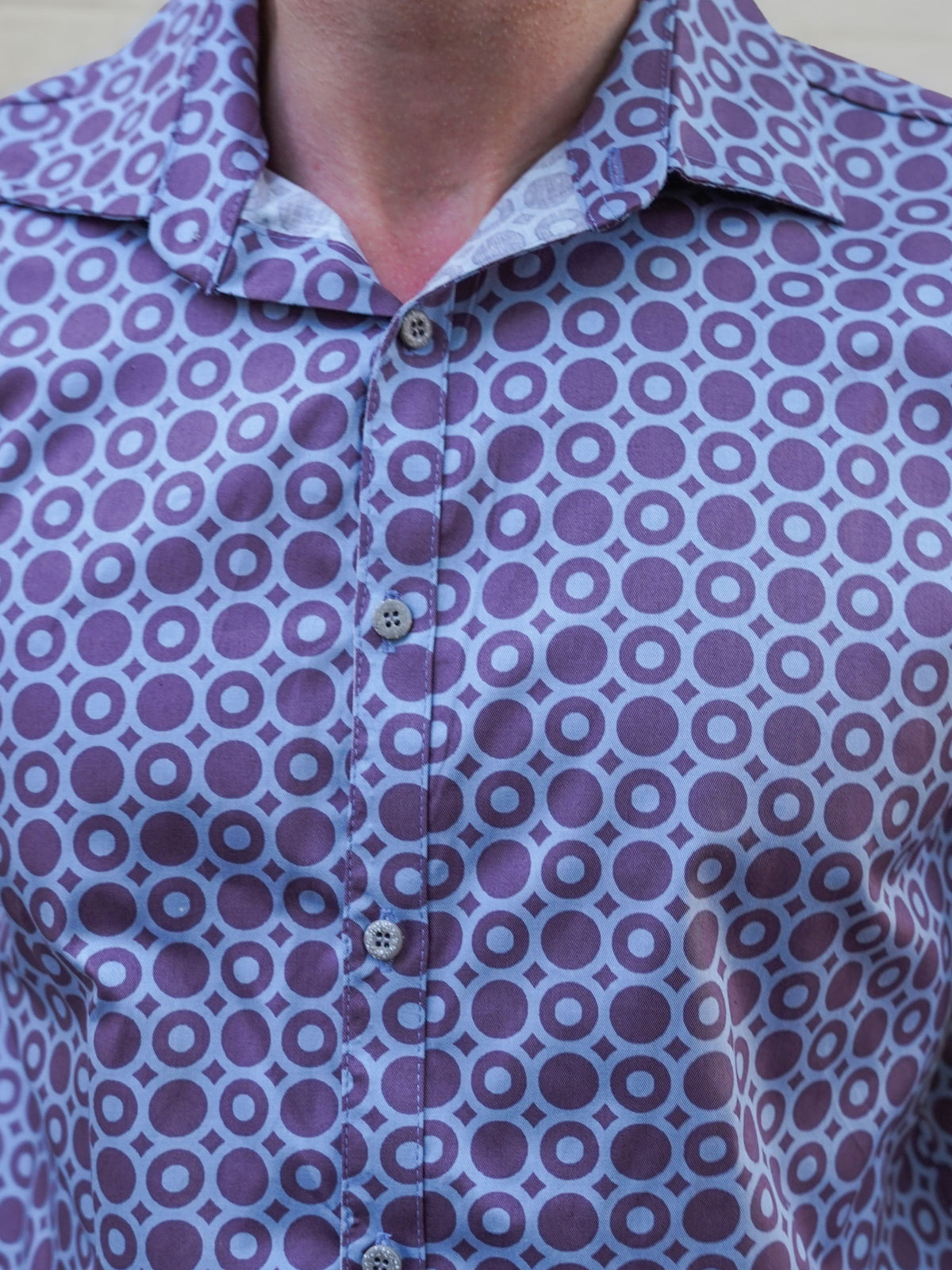 Retro Geometric Cotton L/S Shirt - Purple