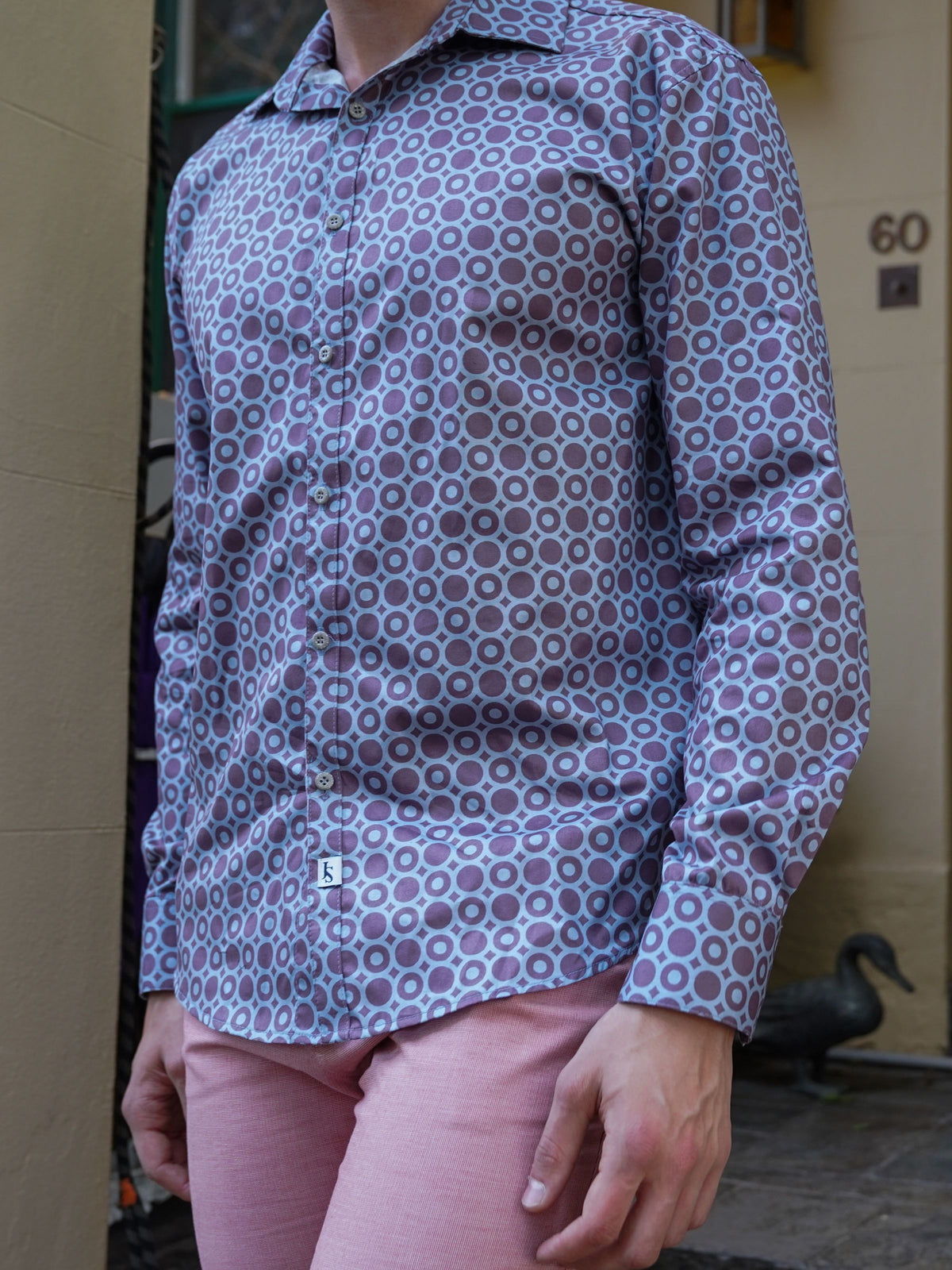 Retro Geometric Cotton L/S Shirt - Purple