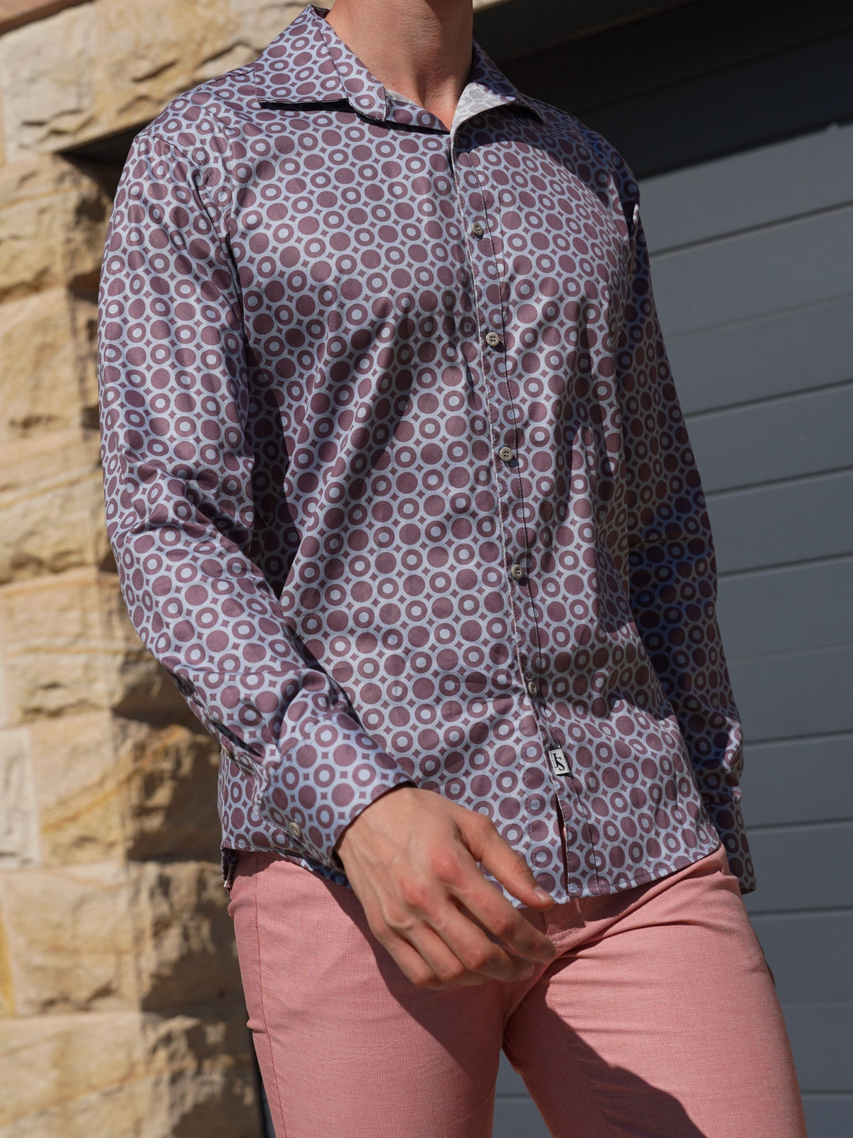 Retro Geometric Cotton L/S Shirt - Purple