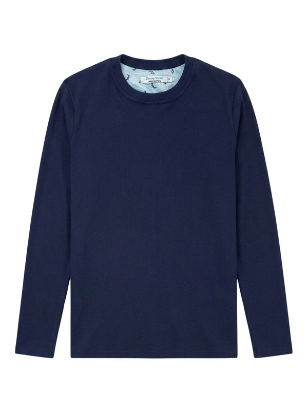 Navy Ribbed Cotton L/S Tee