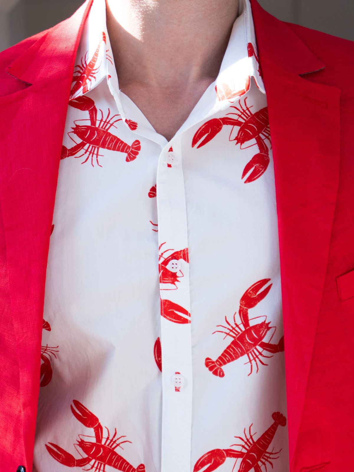 Rock Lobster Cotton S/S Big Mens Shirt - White/Red