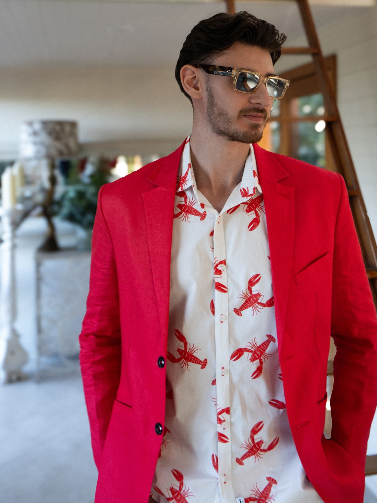 Rock Lobster Cotton S/S Big Mens Shirt - White/Red