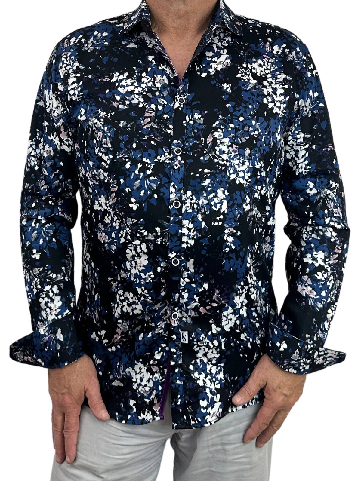Rolling Stone Abstract Cotton L/S Shirt - Black/Blue
