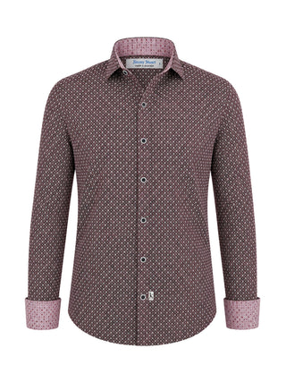 Roman Geometric Cotton L/S Big Mens Shirt - Brown