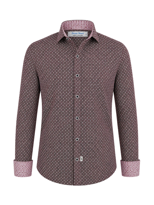 Roman Geometric Cotton L/S Big Mens Shirt - Brown
