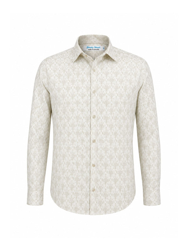 Rome Abstract Cotton L/S Big Mens Shirt - Cream
