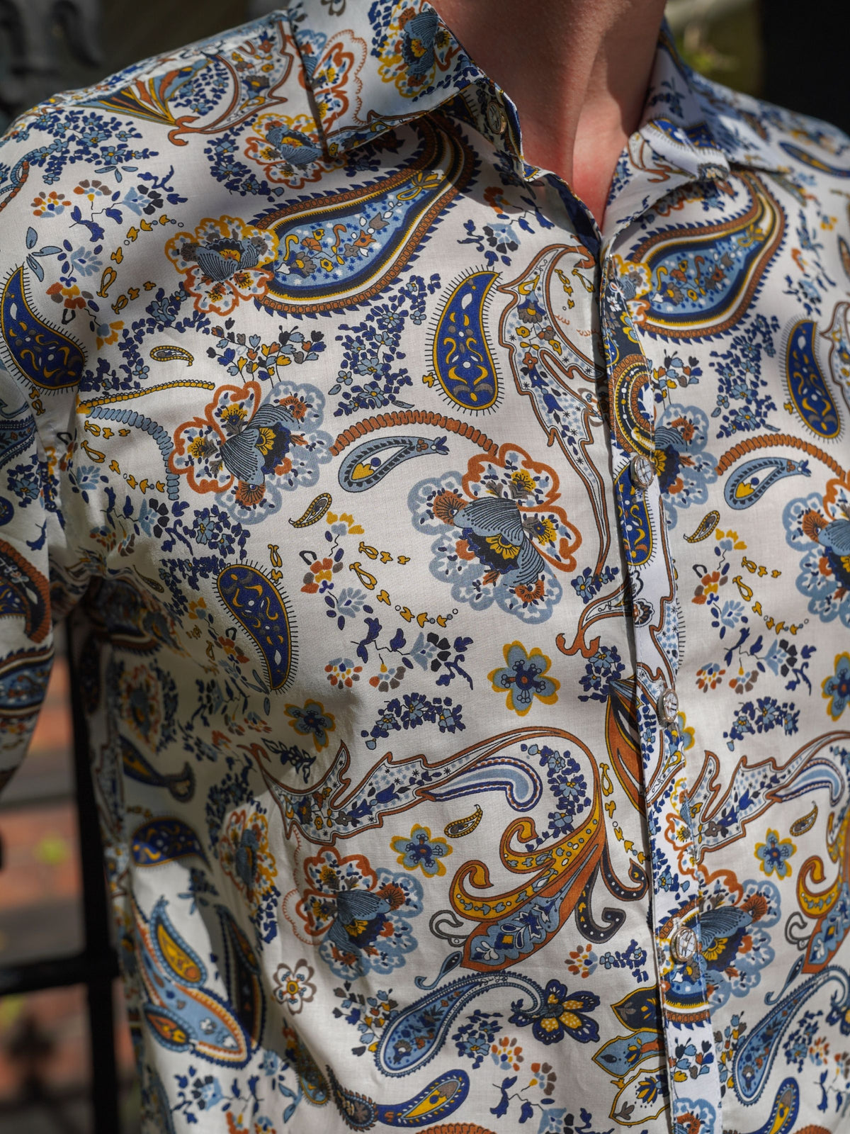 Royale Paisley Cotton L/S Shirt - White/Brown