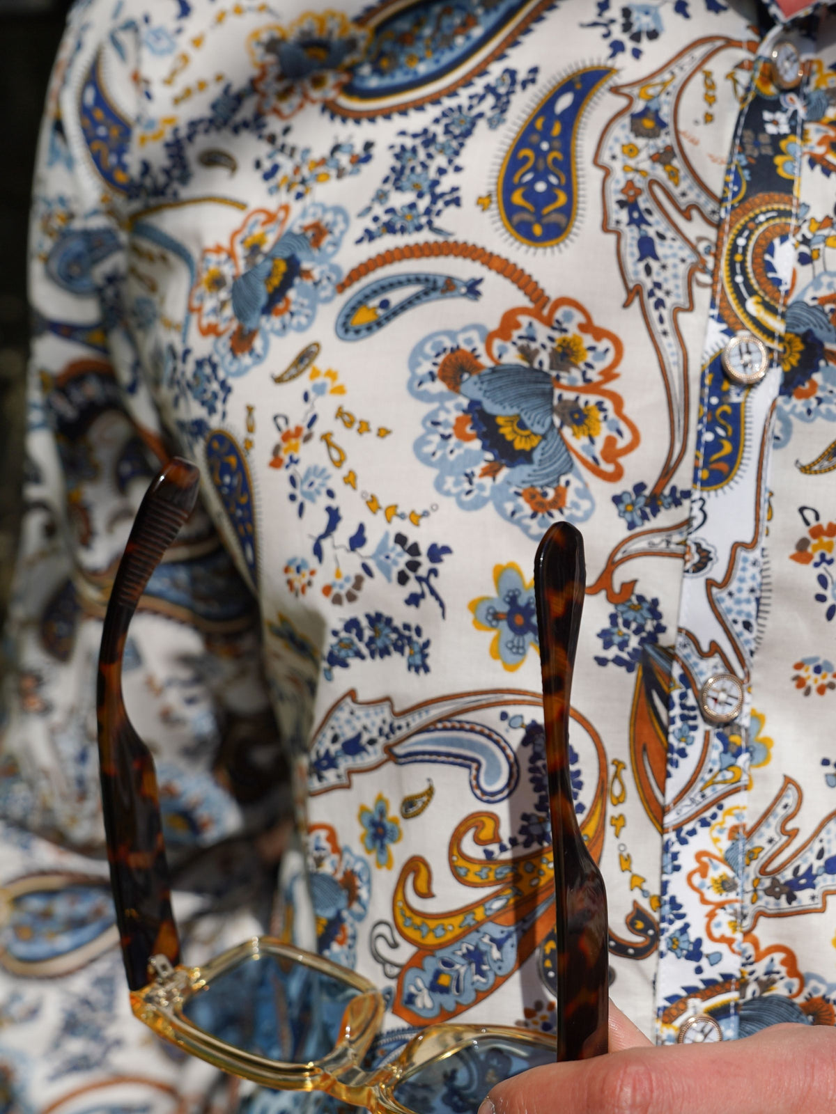 Royale Paisley Cotton L/S Shirt - White/Brown