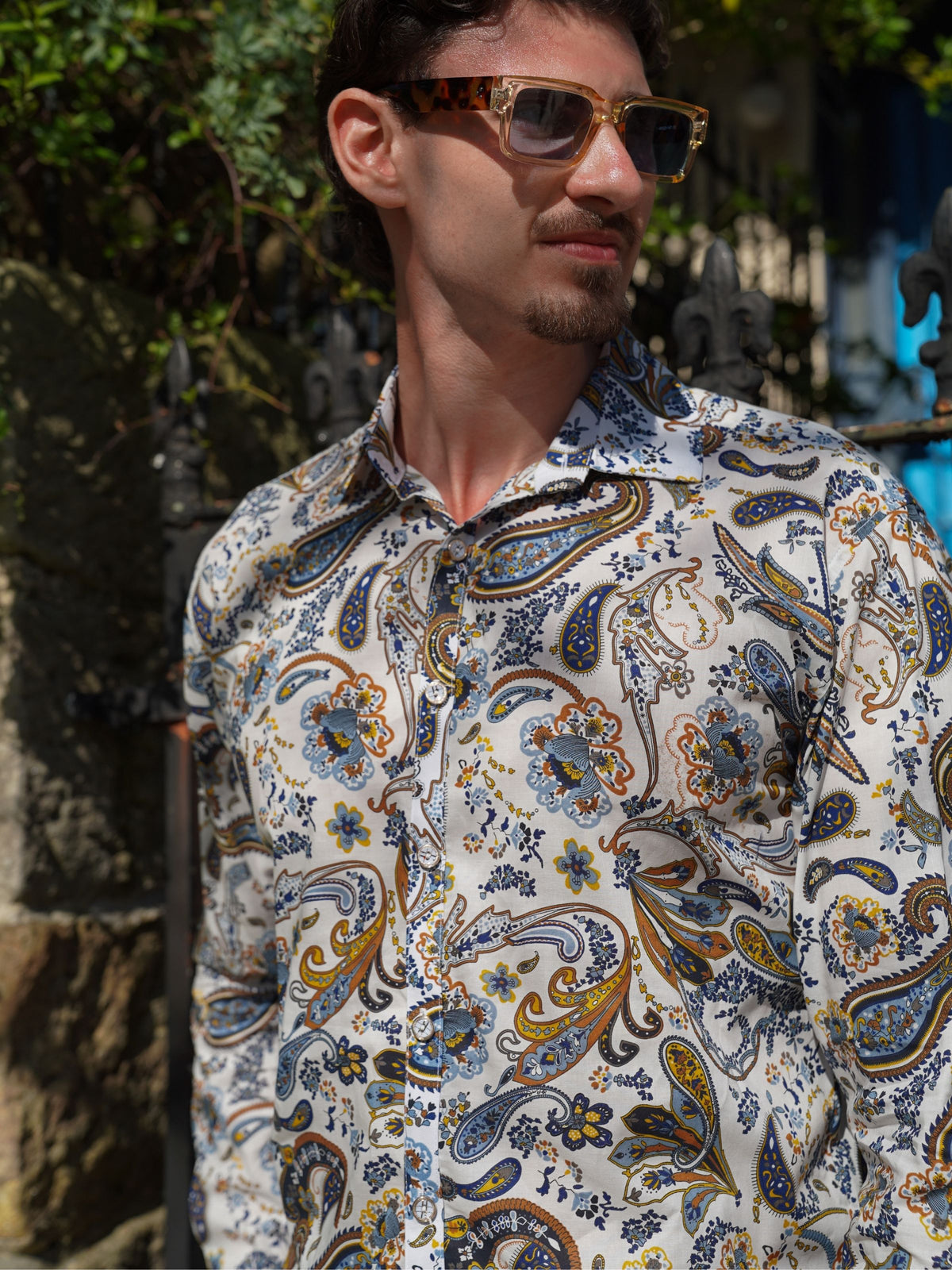 Royale Paisley Cotton L/S Shirt - White/Brown