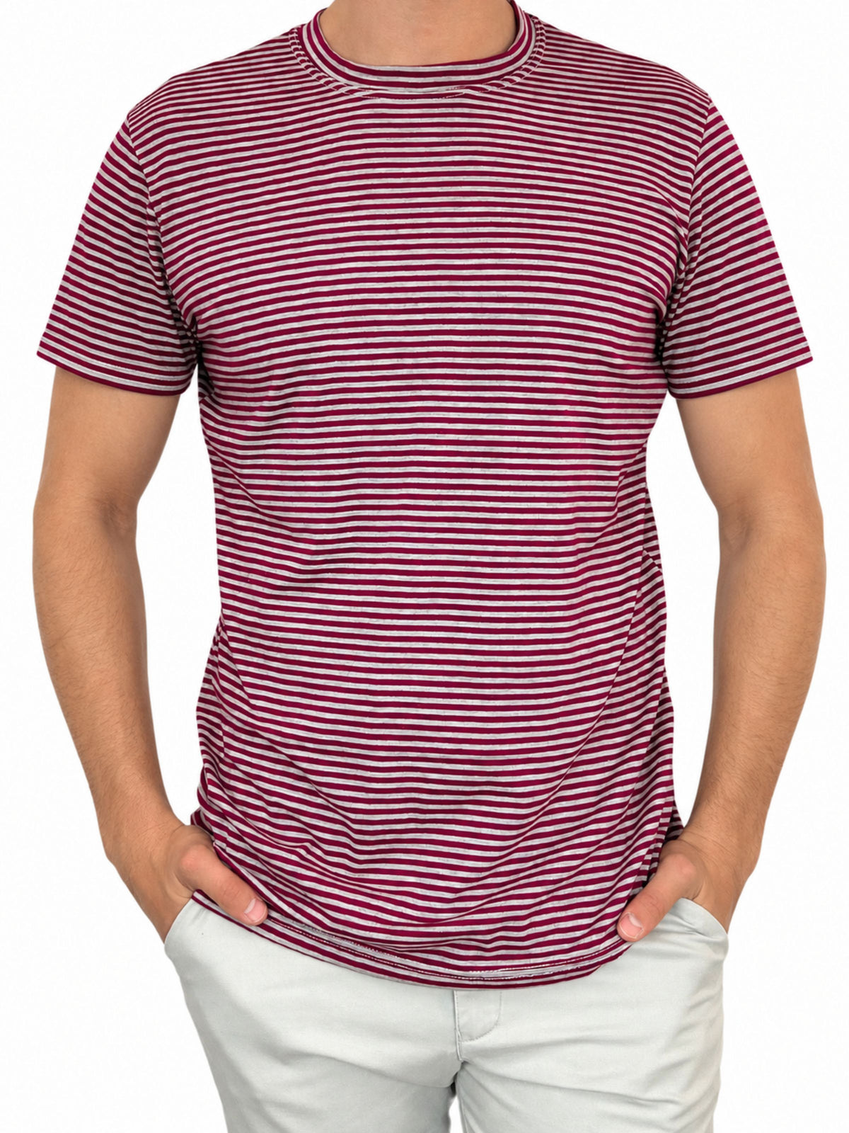 Bermuda Stripe Cotton S/S Tee - Maroon