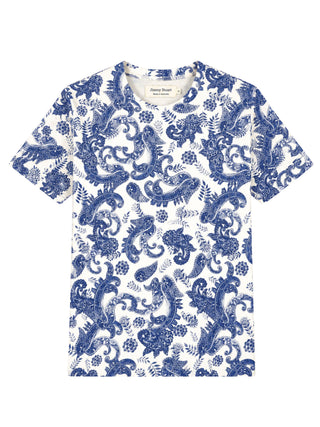 Calgary Paisley Cotton S/S Tee - Blue/White