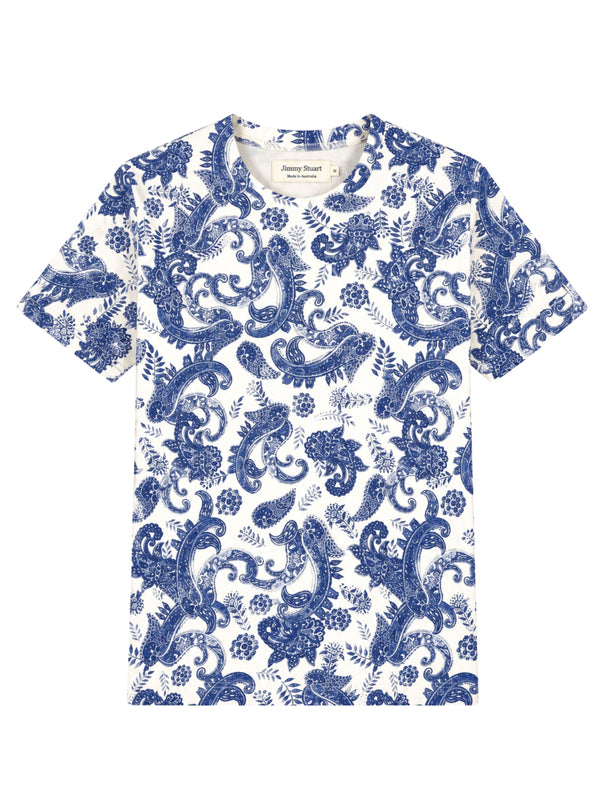 Calgary Paisley Cotton S/S Tee - Blue/White