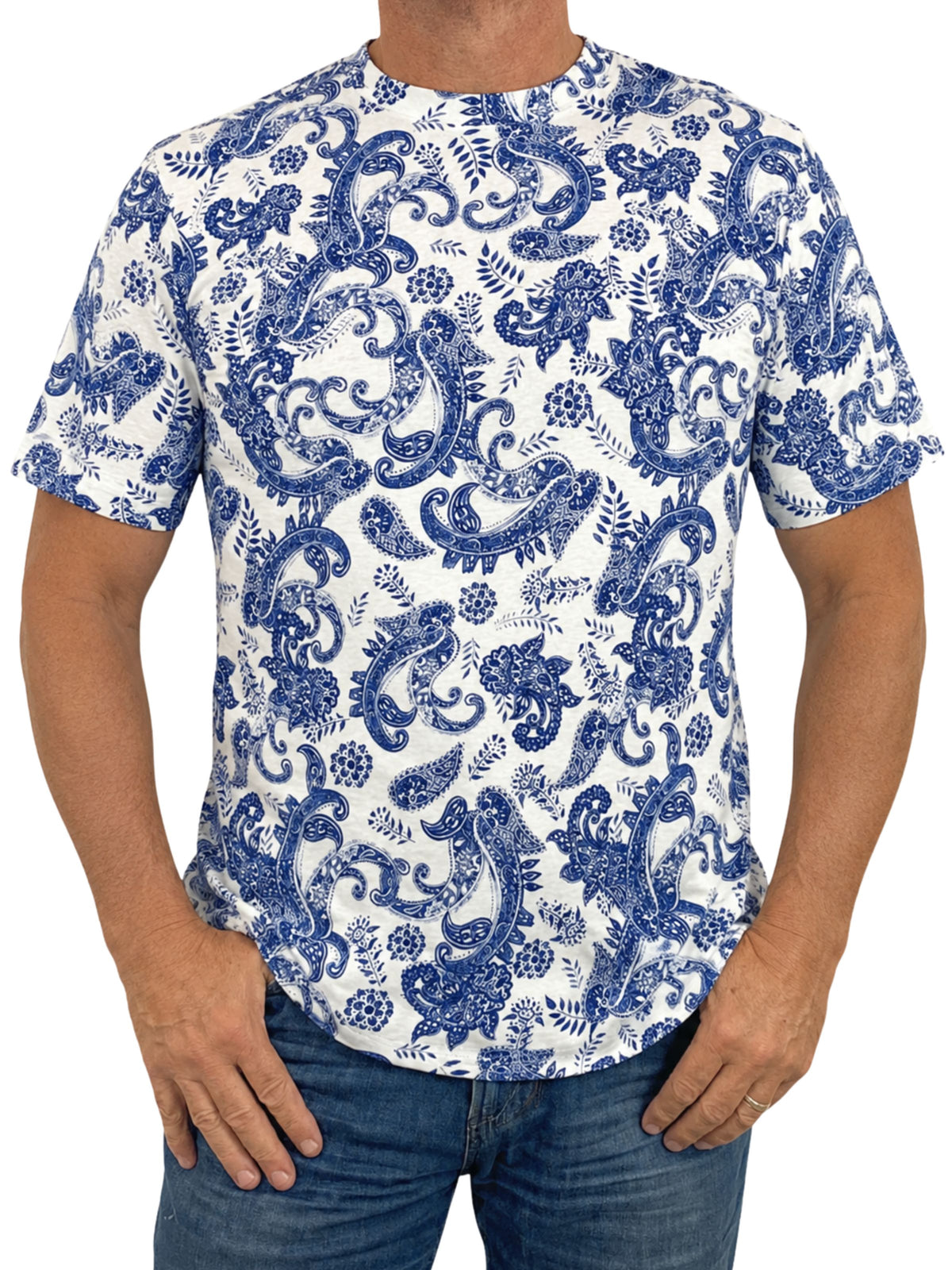 Calgary Paisley Cotton S/S Tee - Blue/White