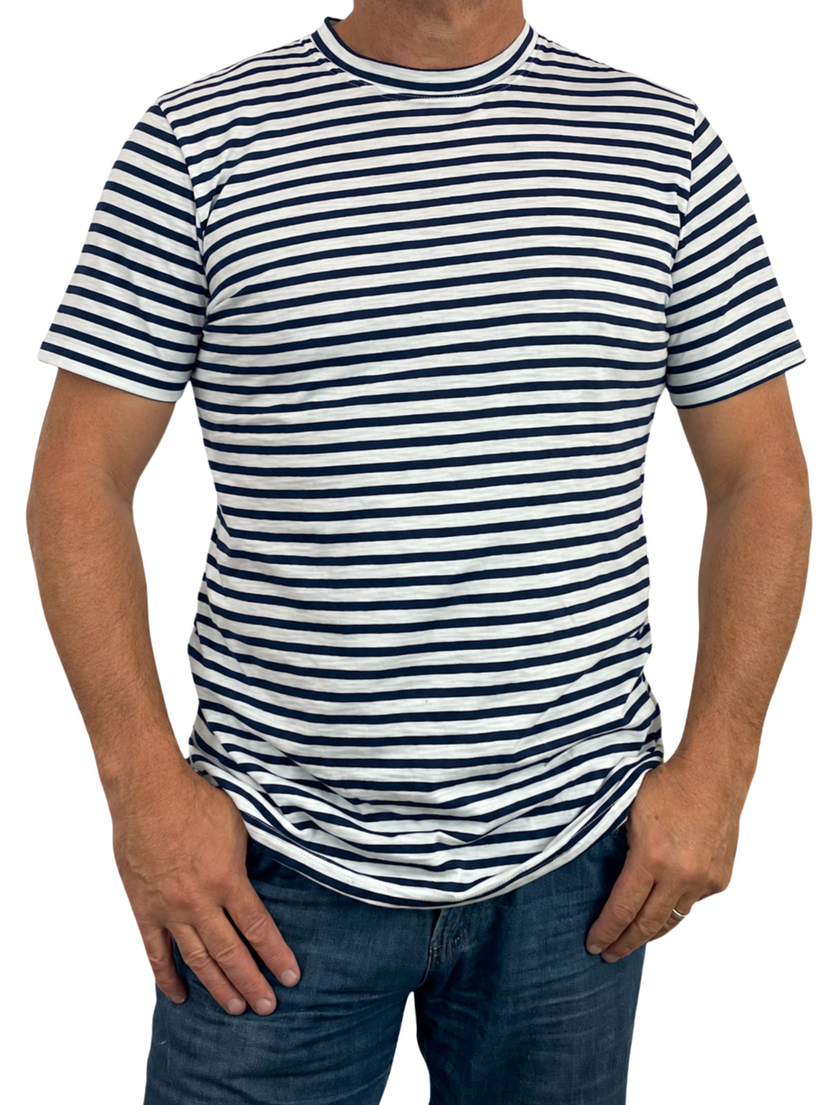Siberia Stripe Cotton S/S Tee - Navy/White