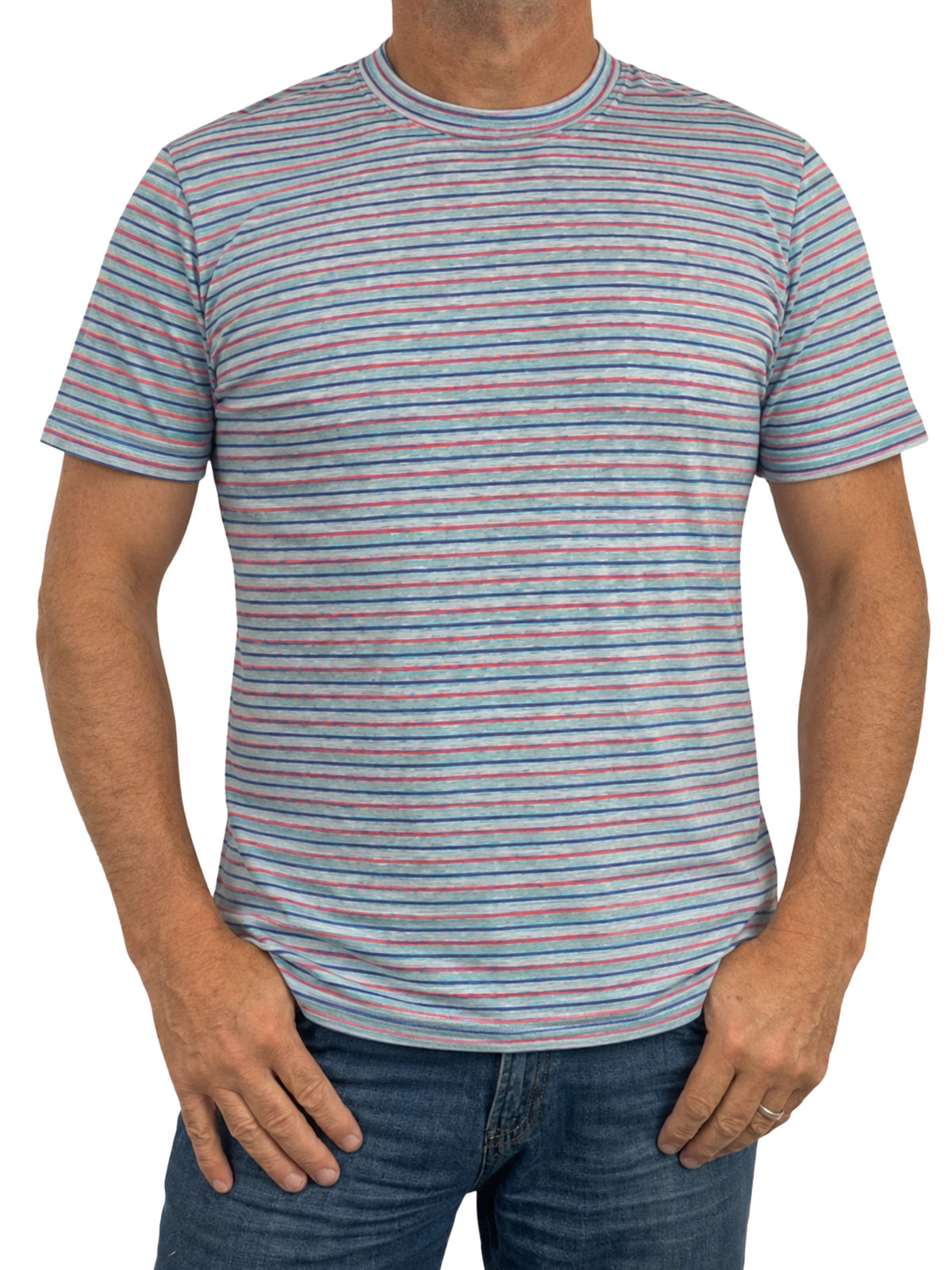 Swiss Stripe Cotton S/S Tee - Grey/Multi