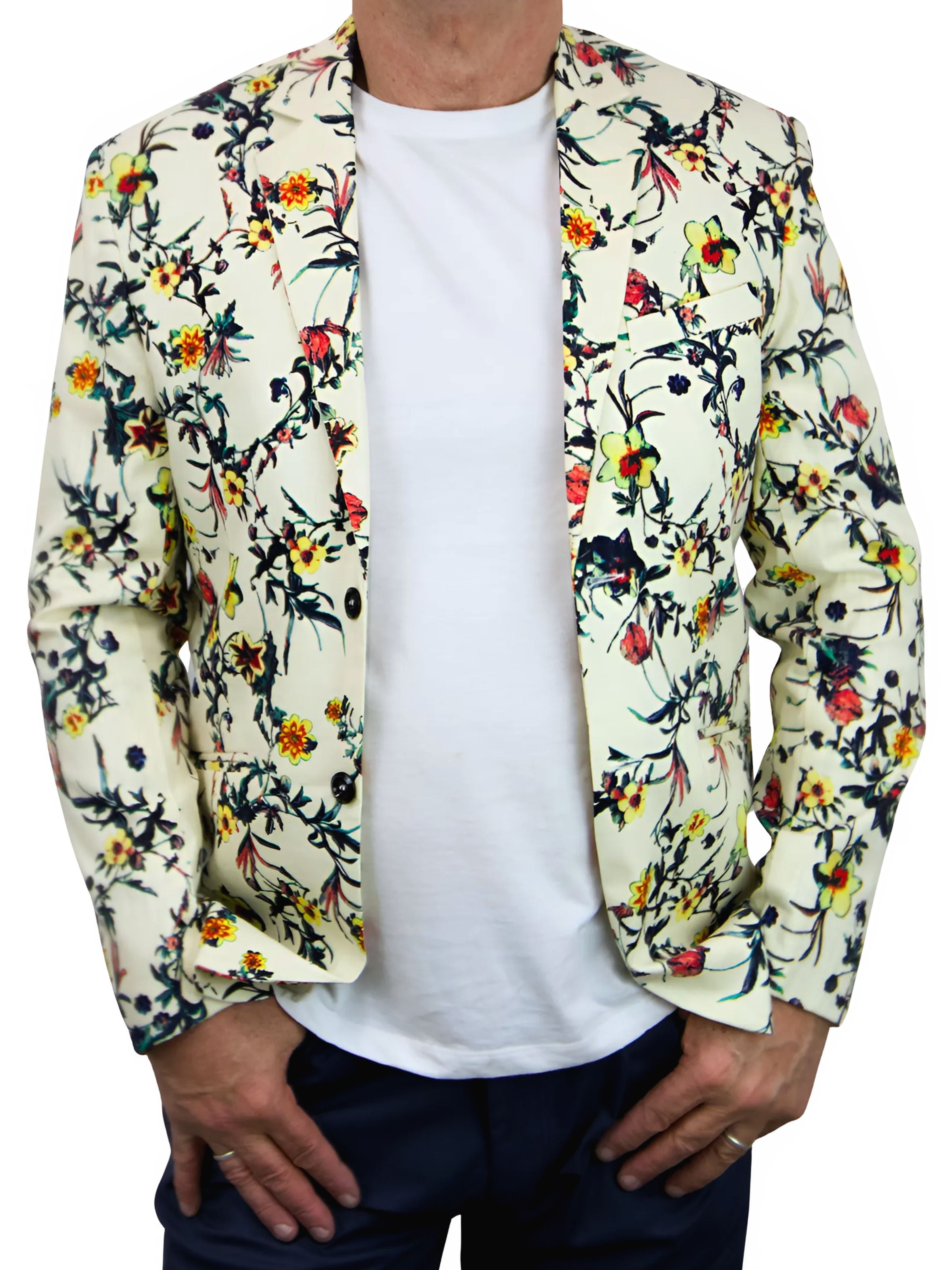 Saffron Floral Linen Jacket - Cream