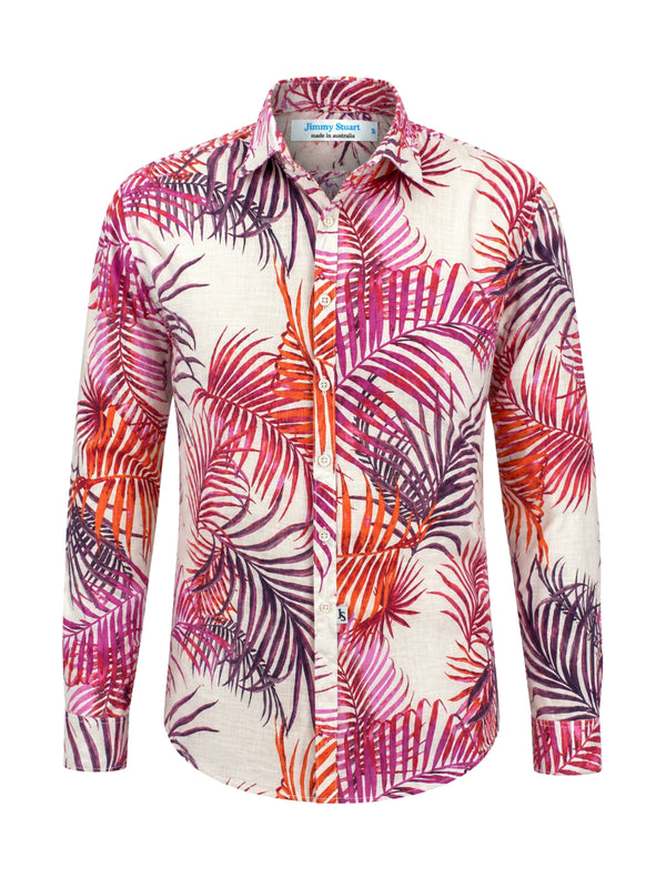 Saki Floral Cotton/Rayon L/S Shirt - Red