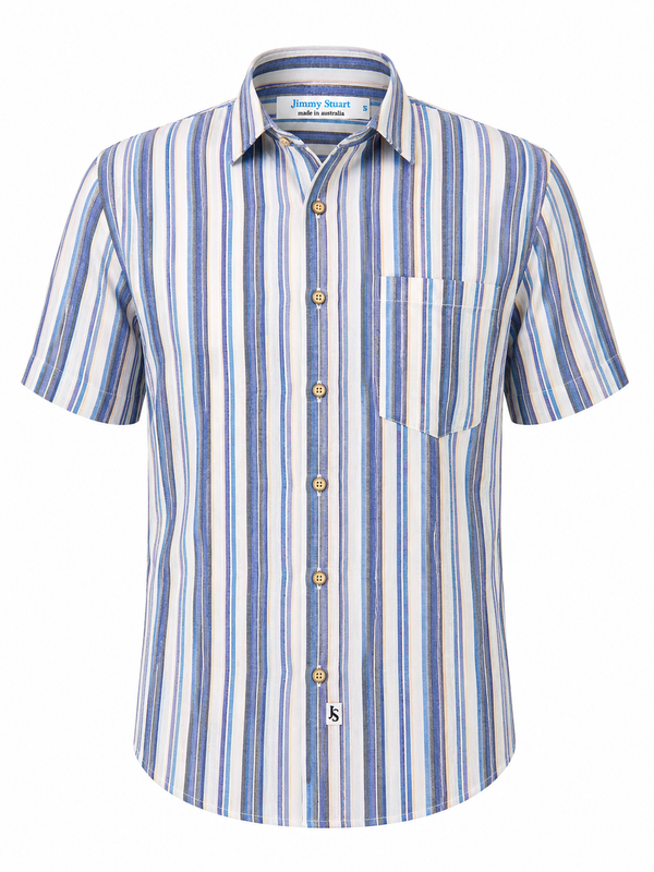 Santorini Stripe Linen S/S Big Mens Shirt