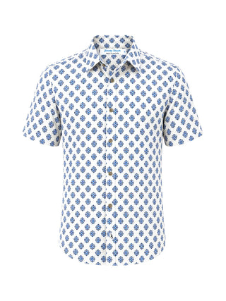 Sapphire Geometric Cotton S/S Big Mens Shirt - Blue