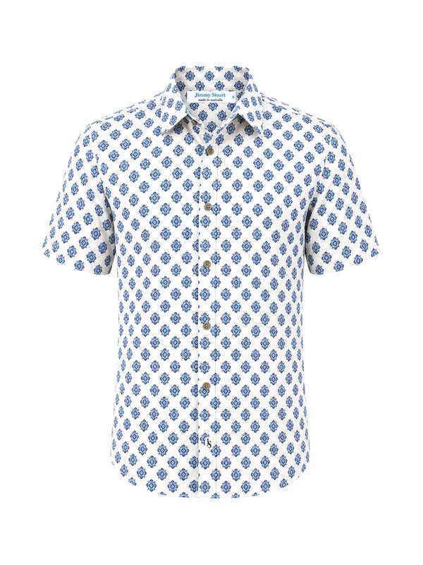 Sapphire Geometric Cotton S/S Big Mens Shirt - Blue