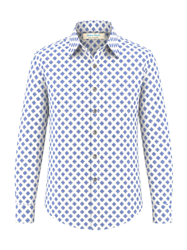 Sapphire Geometric Cotton L/S Shirt - Blue