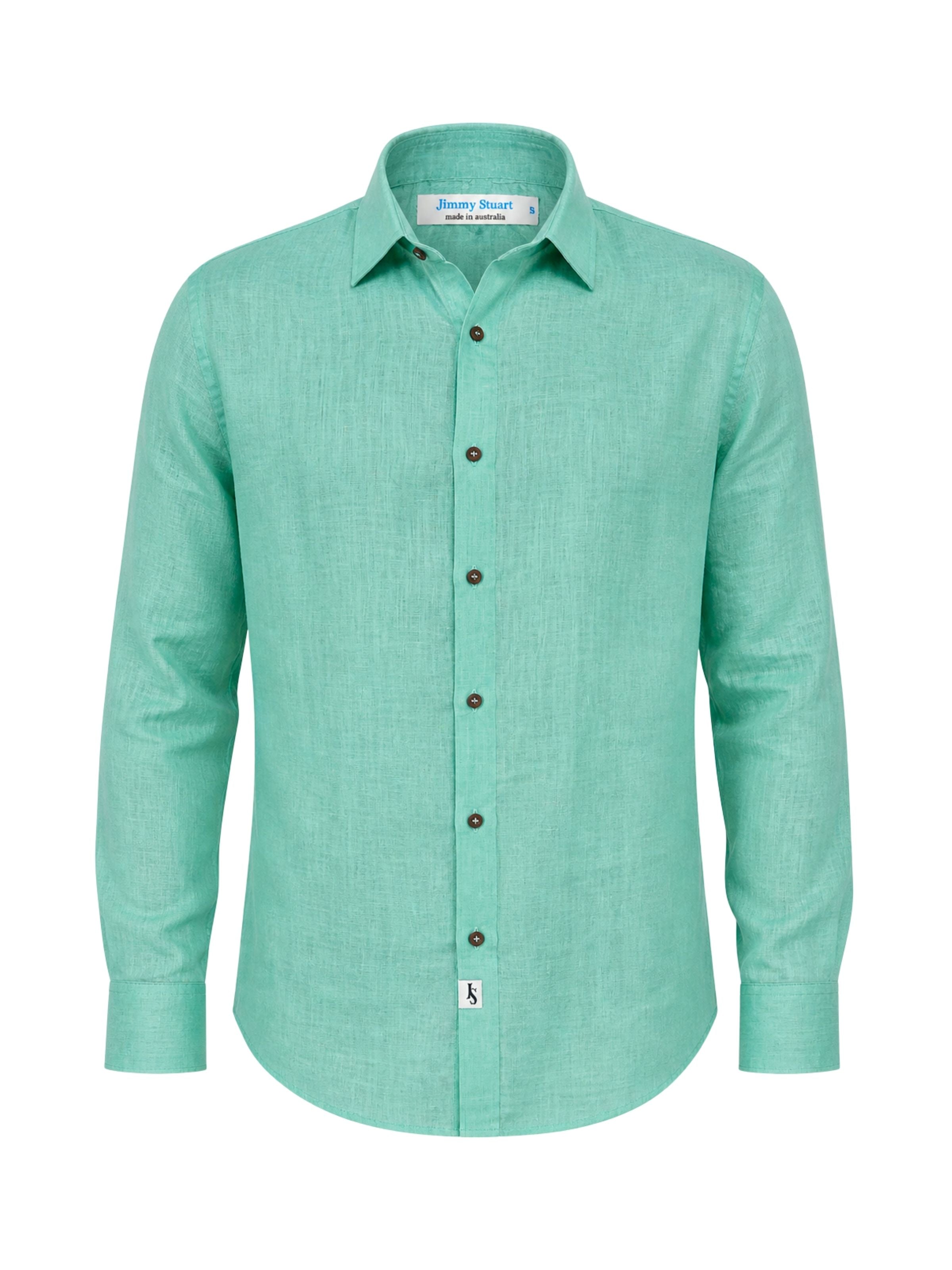 Byron Bay Sea Green Linen L/S Shirt