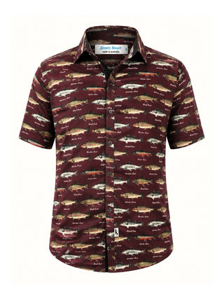 Sinker Abstract Cotton S/S Big Mens Shirt - Burgundy