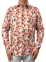 Sixties Abstract Cotton L/S Big Mens Shirt - Orange