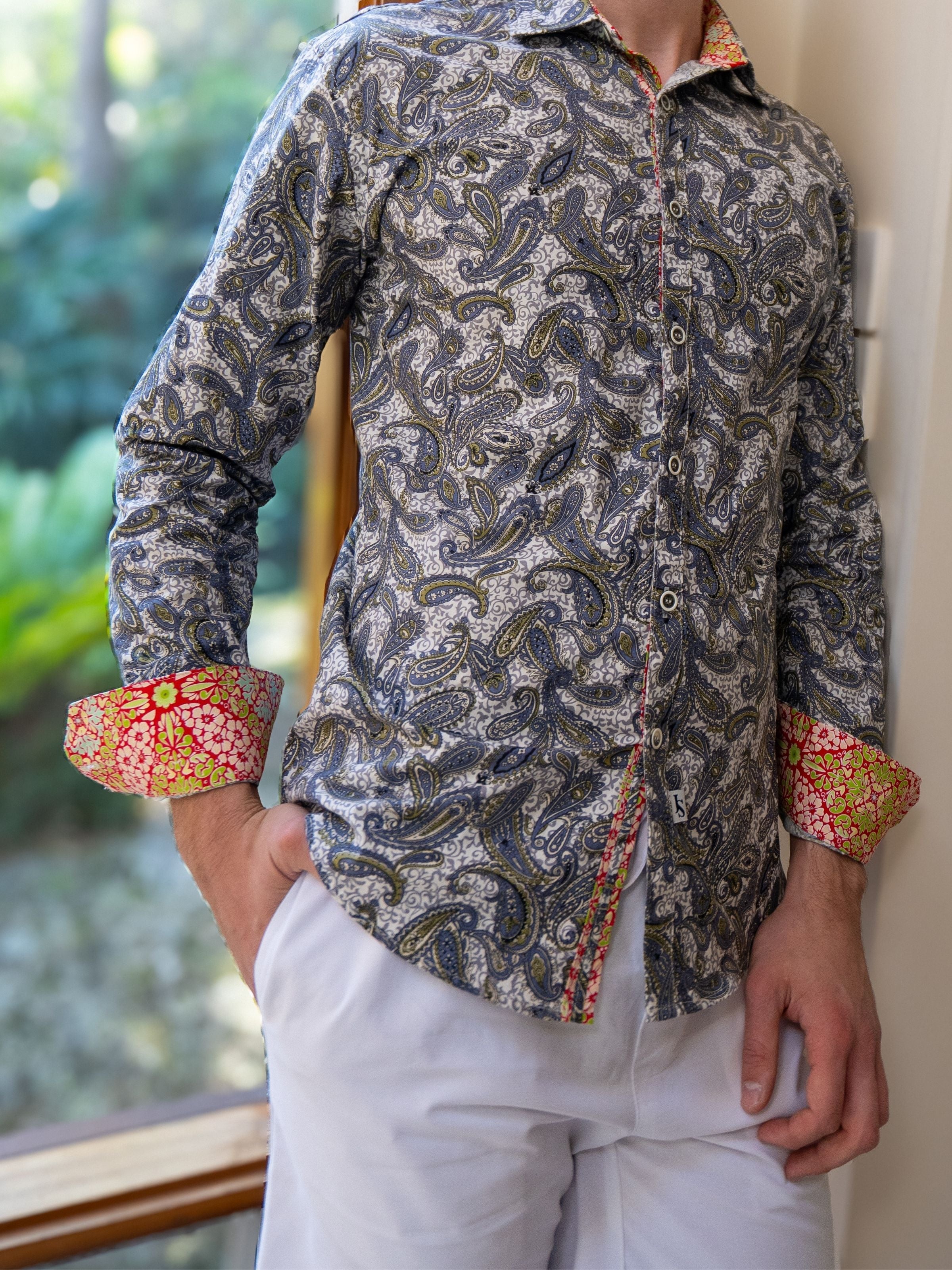 Slick Paisley Cotton L/S Shirt - Grey