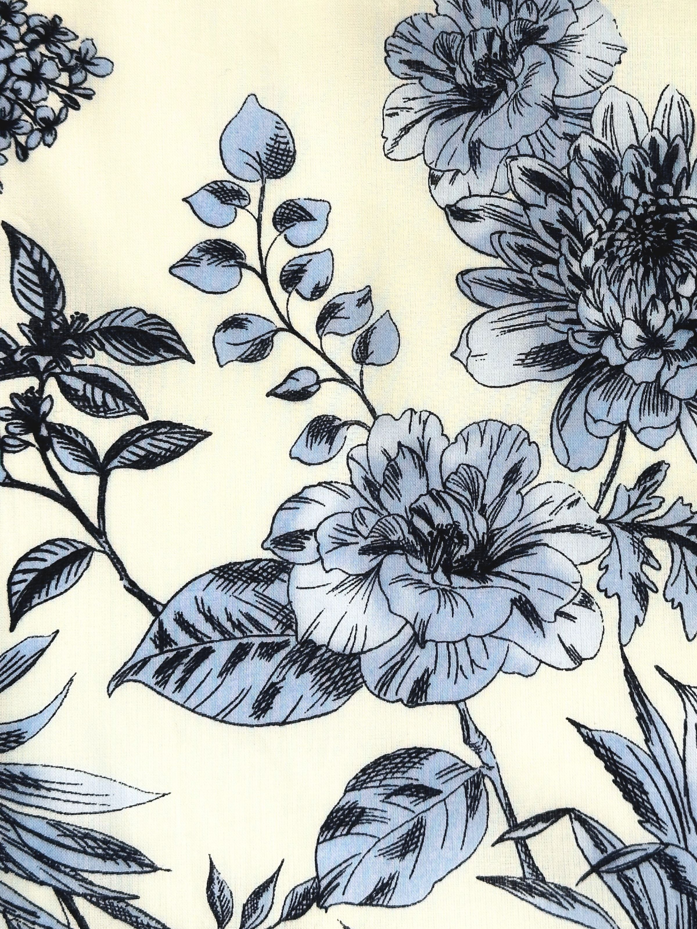 Soffa Floral Cotton L/S Shirt - Ivory/Blue