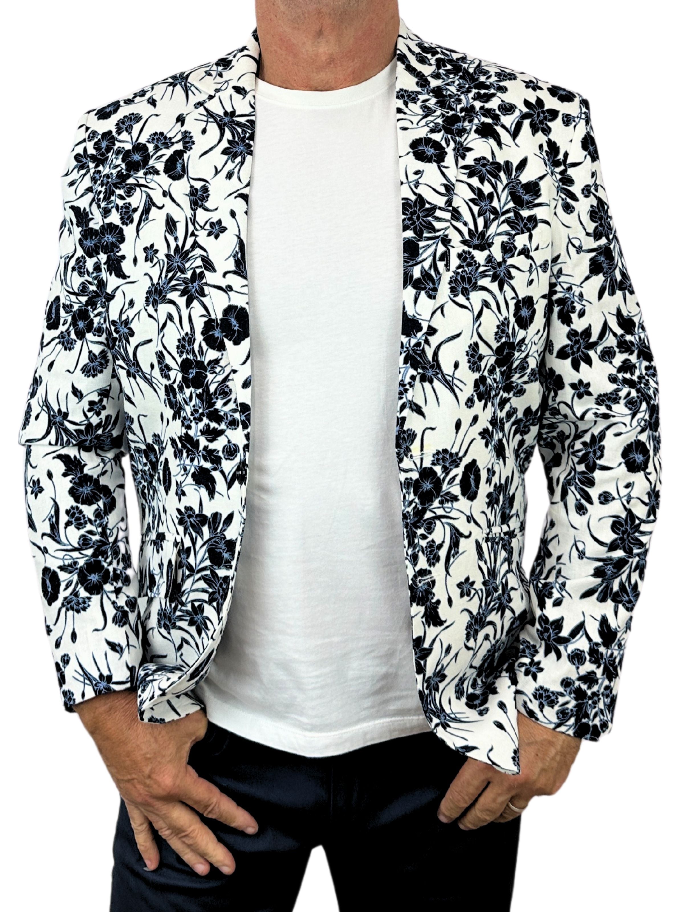 Spitfire Floral Linen Jacket - White/Blue