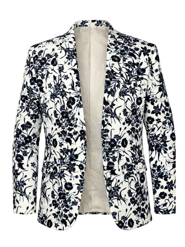 Spitfire Floral Linen Jacket - White/Blue