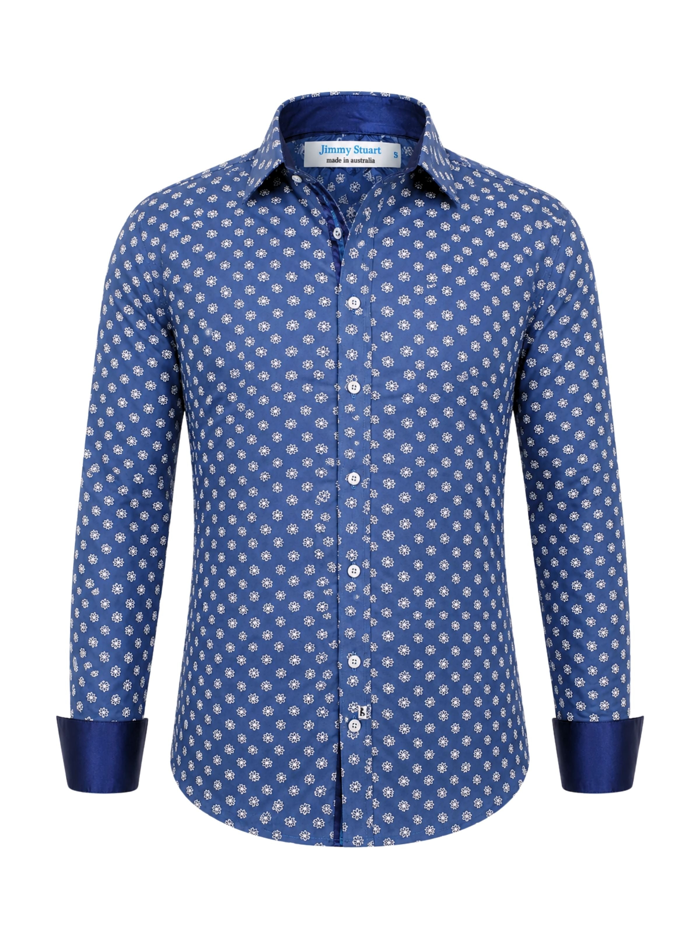 Star Abstract Cotton L/S Big Mens Shirt - Navy