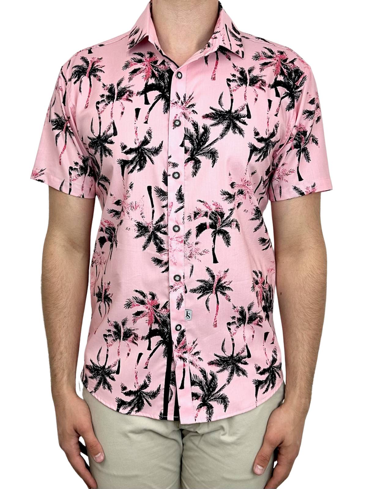 Sunset Hawaiian Cotton S/S Big Mens Shirt - Pink