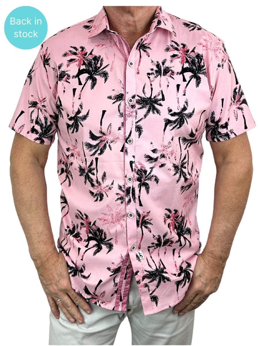 Sunset Hawaiian Cotton S/S Shirt - Pink